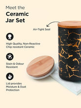 Heart Home Ceramic Jar with Bamboo Lid 1000ml | Air Tight Containers for Kitchen Storage | Multipurpose-Tea,Coffee,Snacks,Sugar,Salt,Dry Fruit,Pulses | Black | Pack of 2